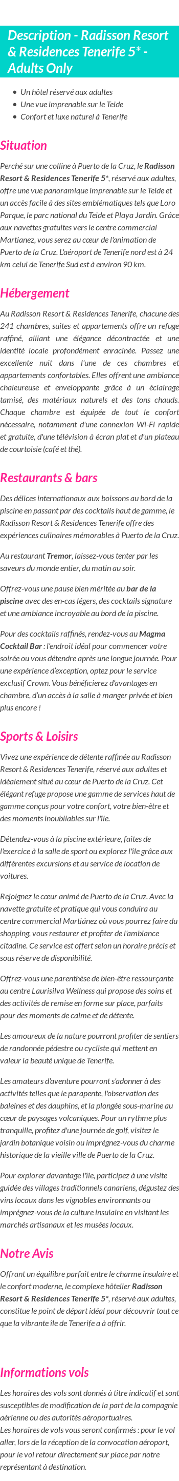 Détails du séjour