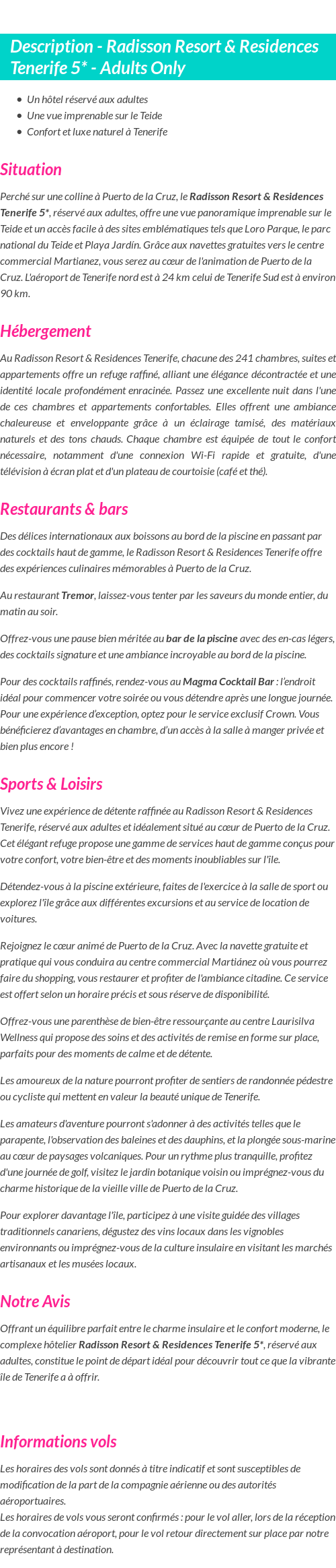 Détails du séjour