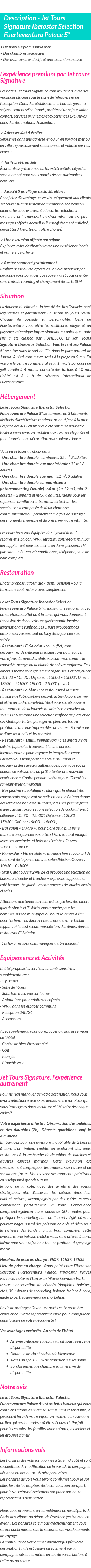 Détails du séjour