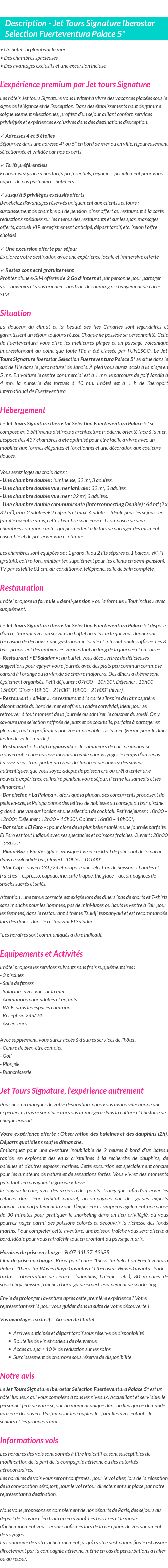 Détails du séjour