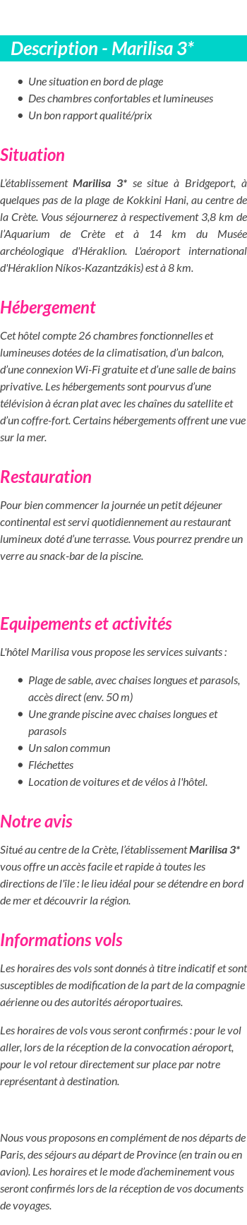Détails du séjour