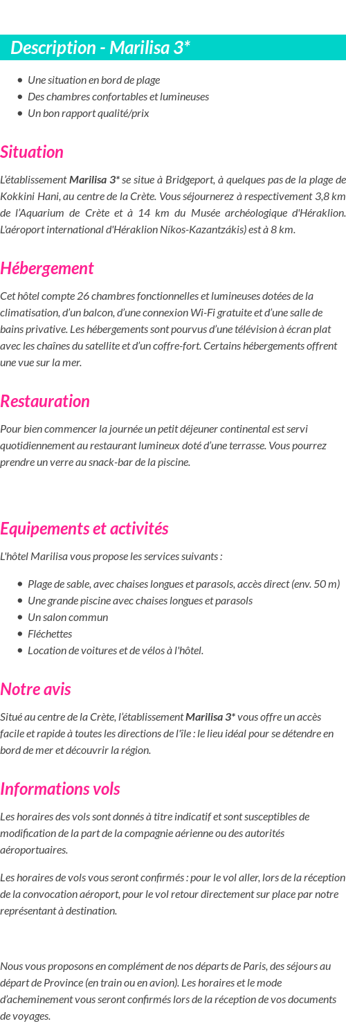 Détails du séjour