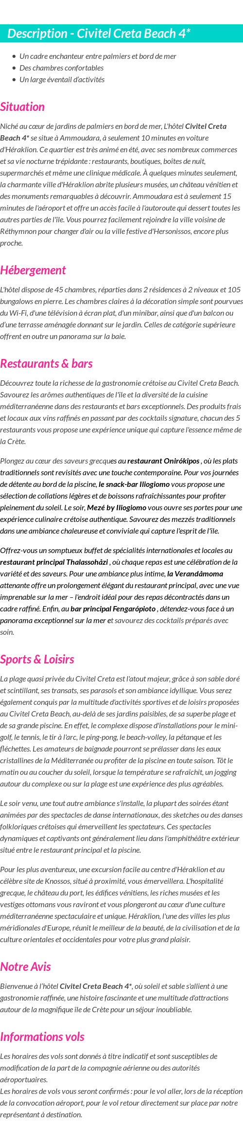 Détails du séjour