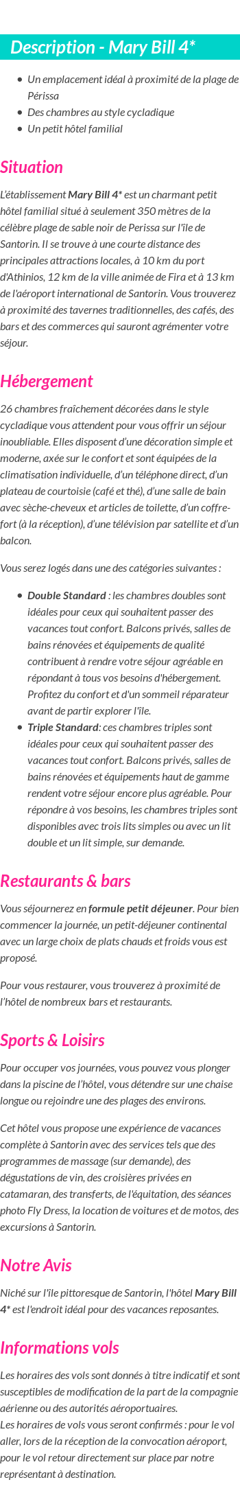 Détails du séjour