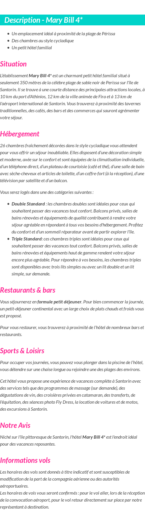 Détails du séjour