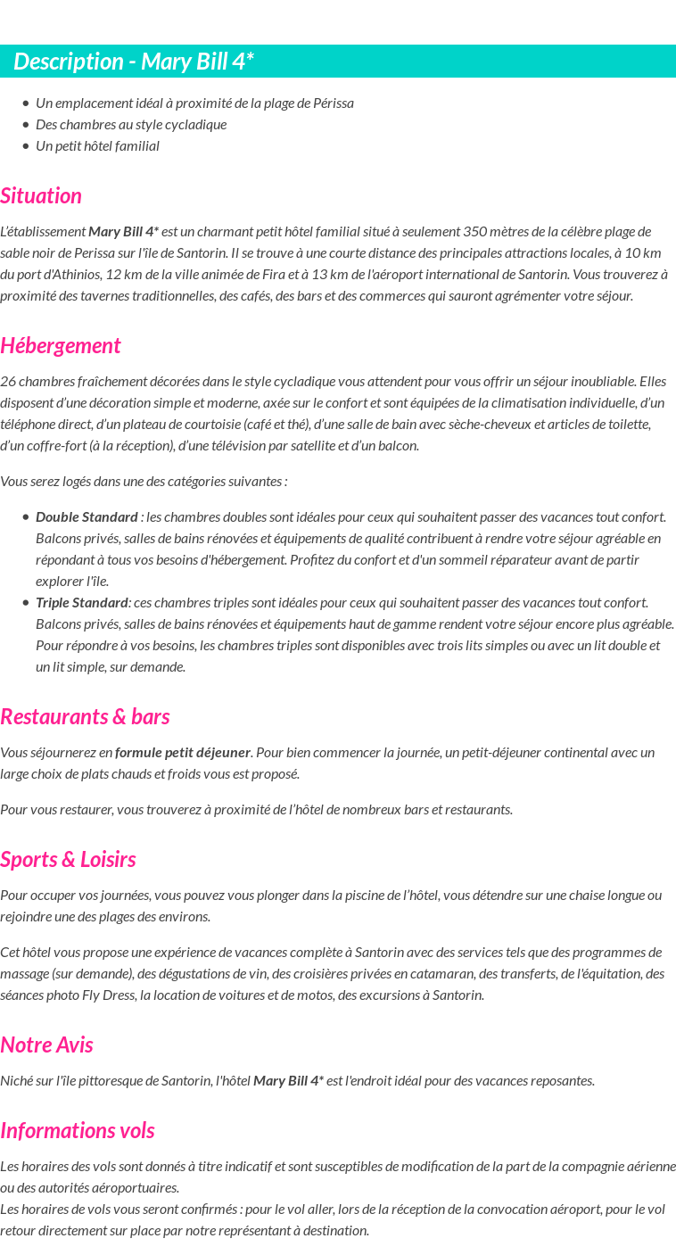 Détails du séjour