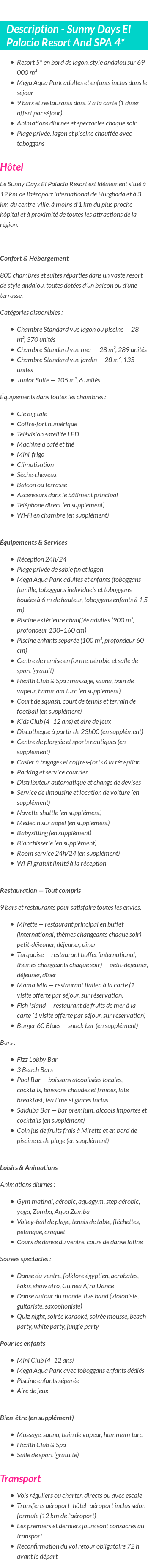 Détails du séjour