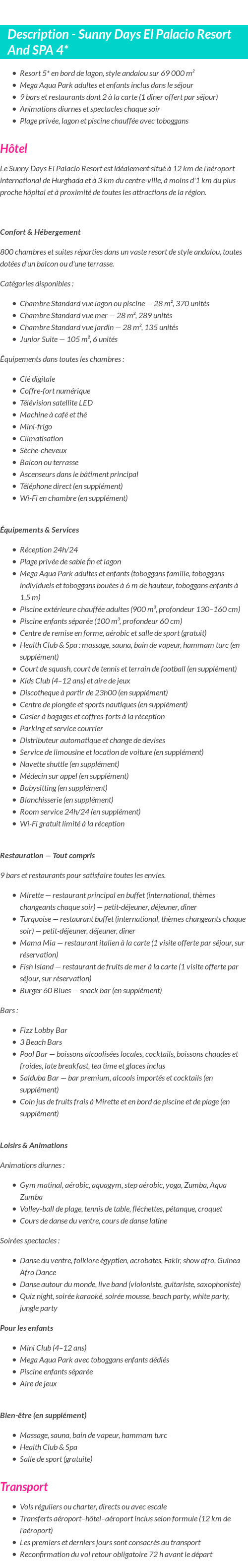 Détails du séjour