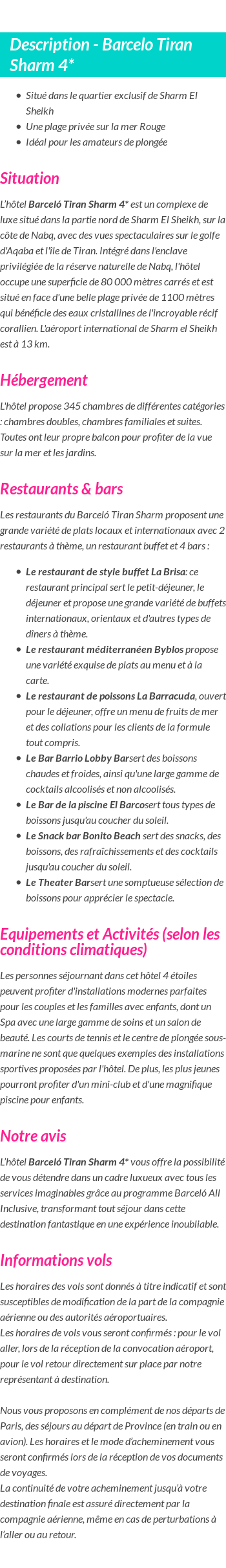 Détails du séjour