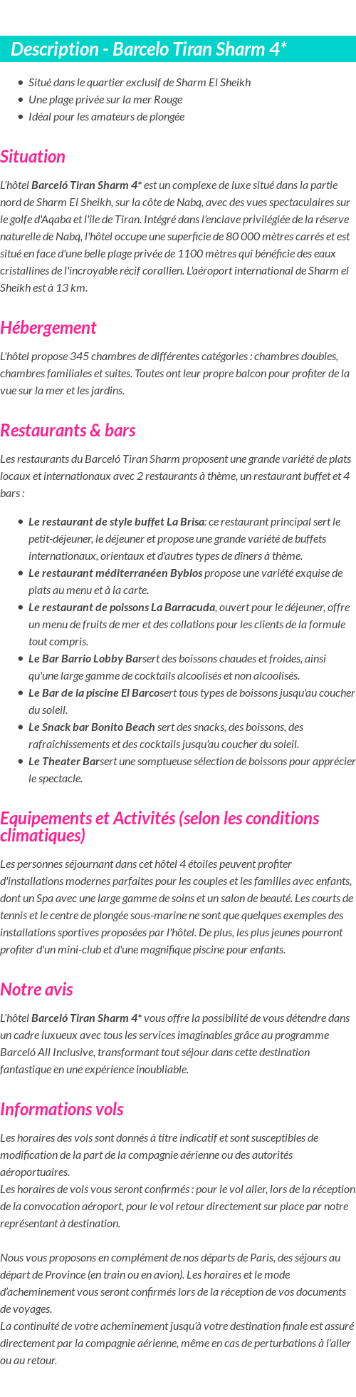 Détails du séjour