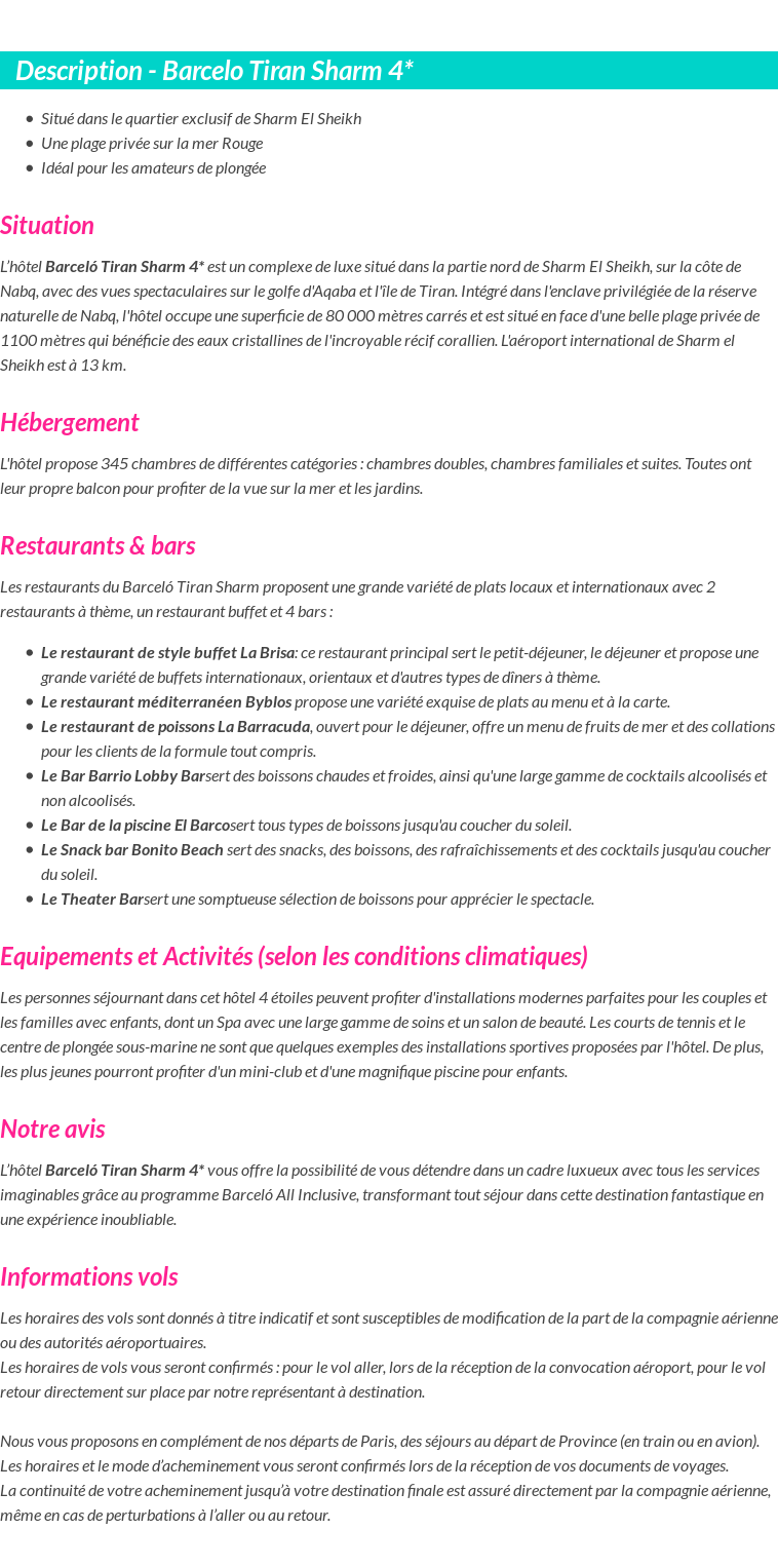 Détails du séjour