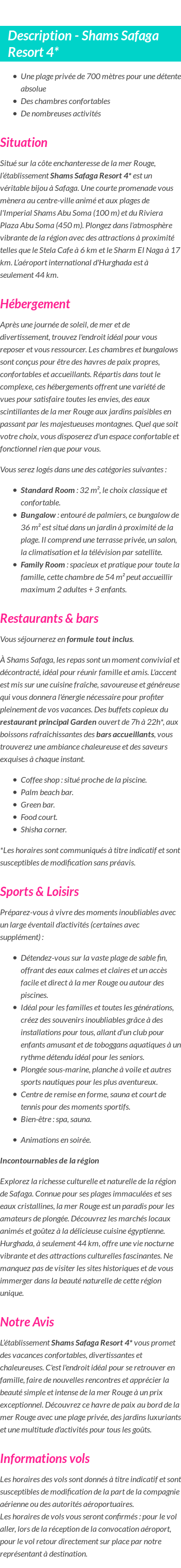 Détails du séjour