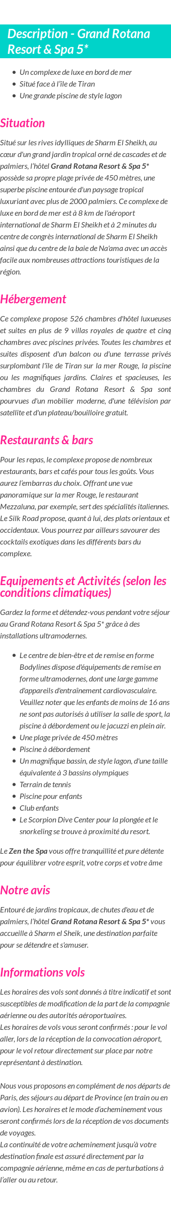 Détails du séjour