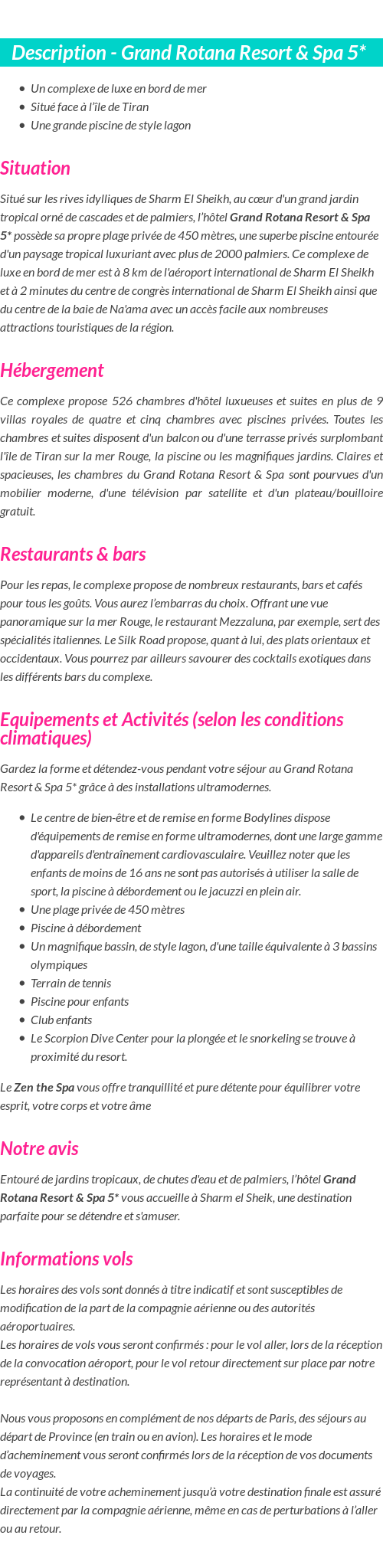 Détails du séjour