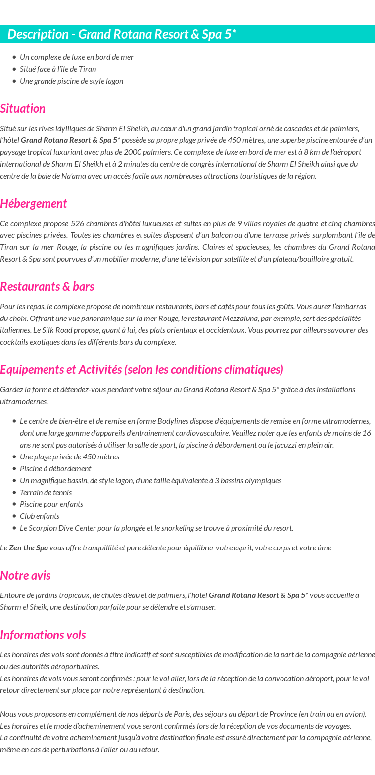 Détails du séjour
