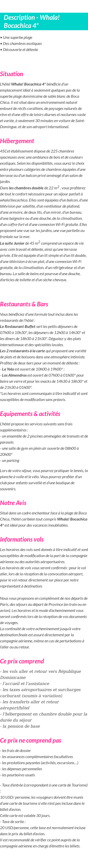 Détails du séjour