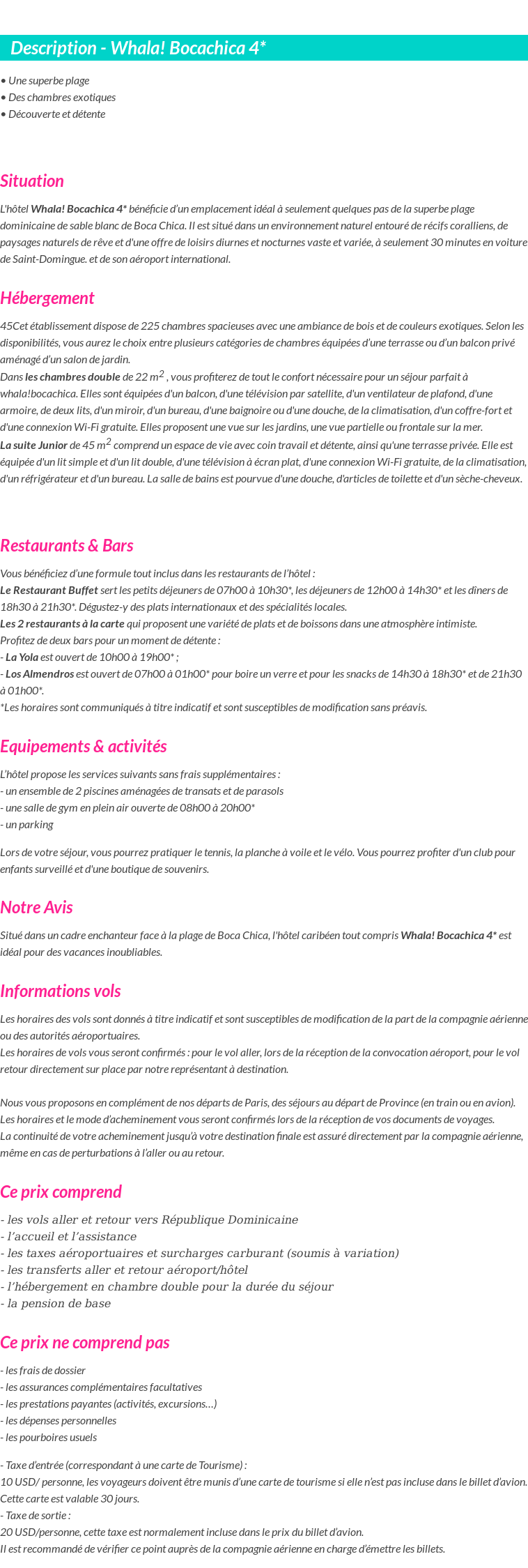 Détails du séjour