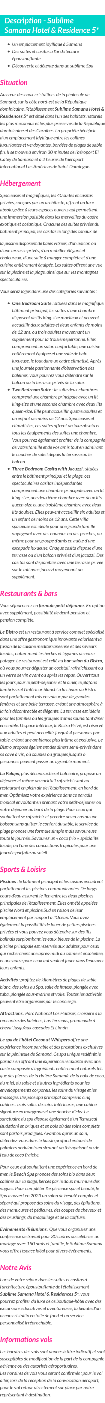 Détails du séjour