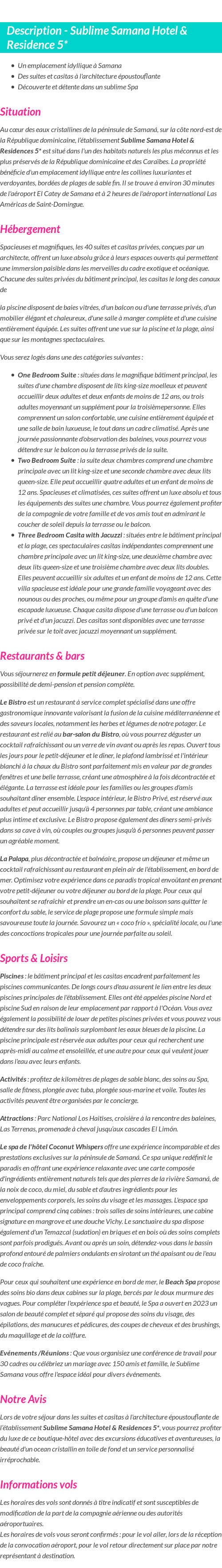 Détails du séjour