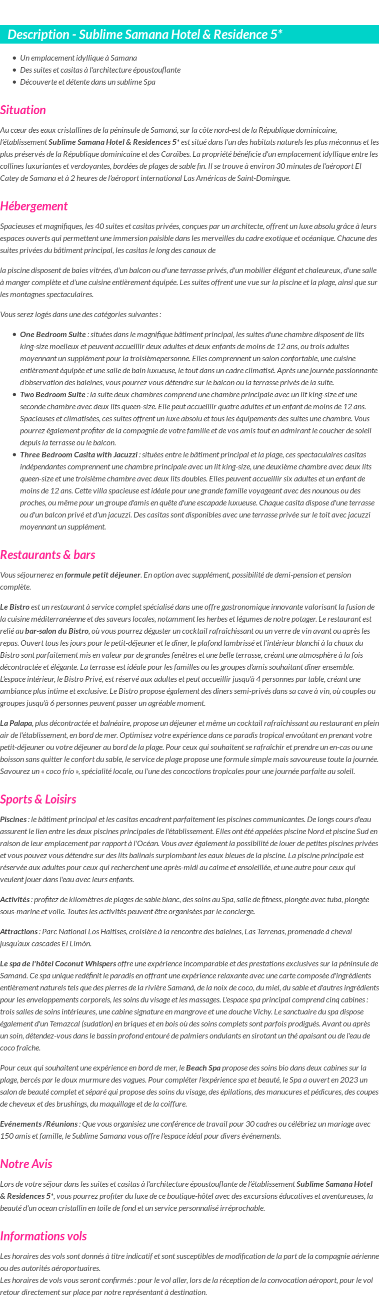 Détails du séjour