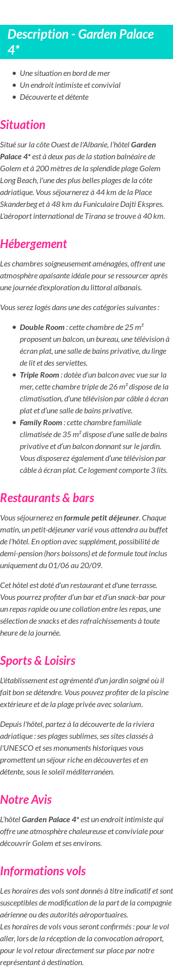 Détails du séjour