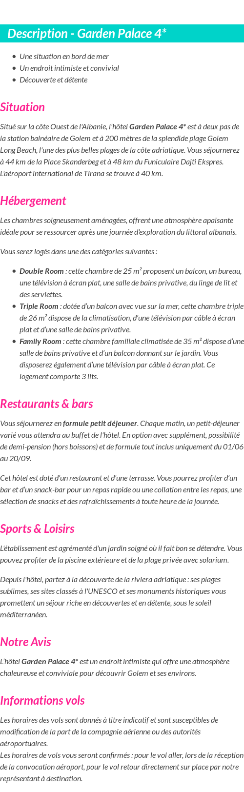 Détails du séjour