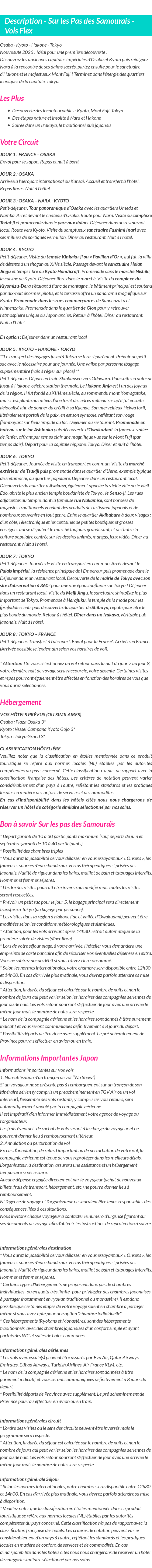 Détails du séjour