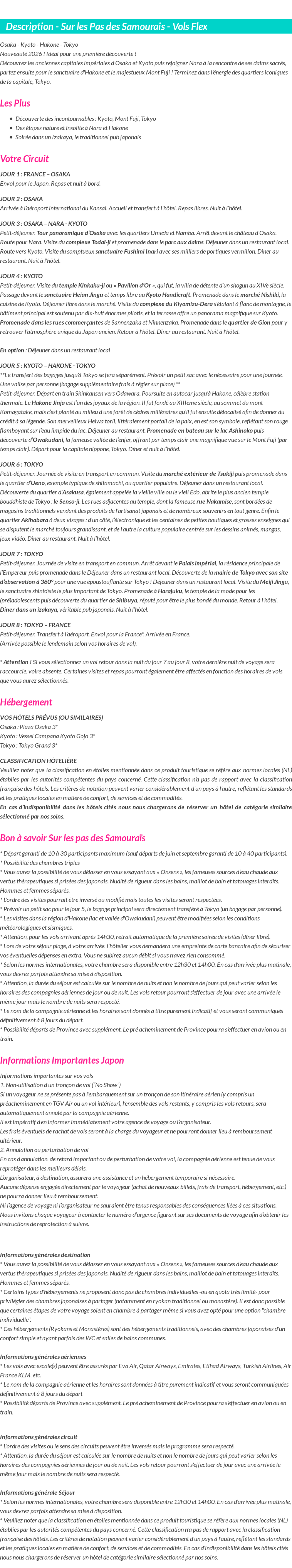 Détails du séjour