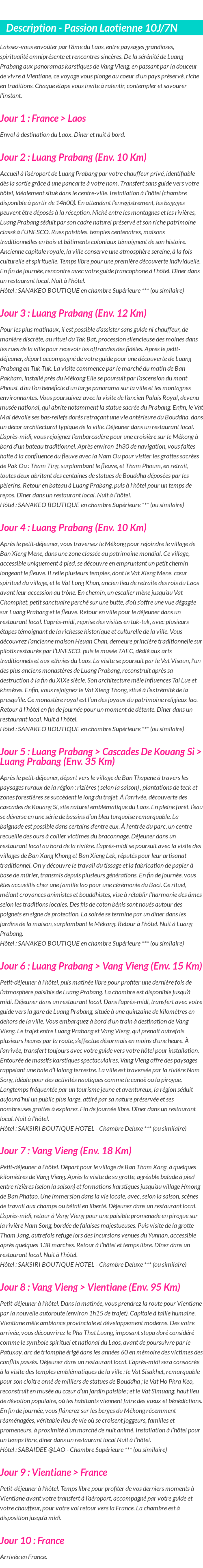 Détails du séjour