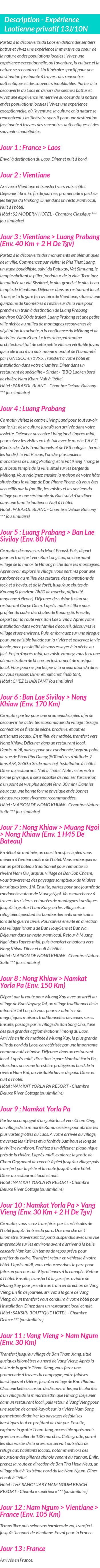 Détails du séjour