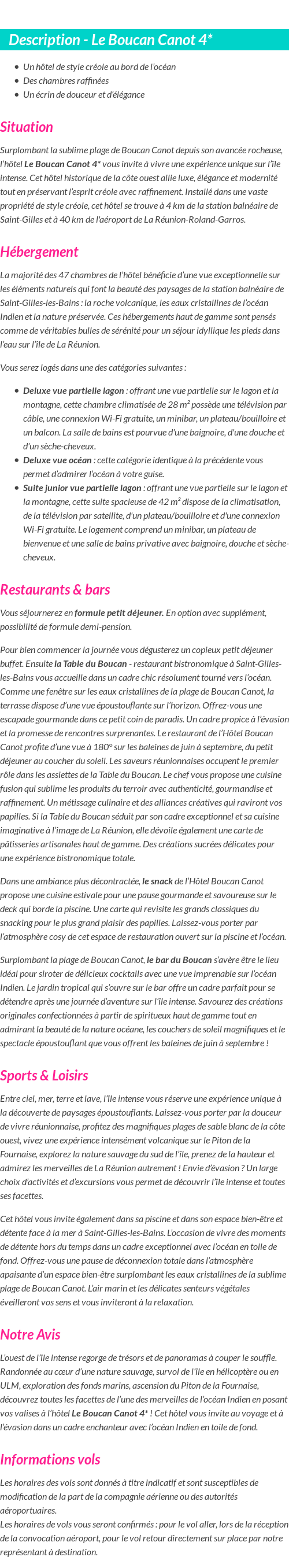 Détails du séjour