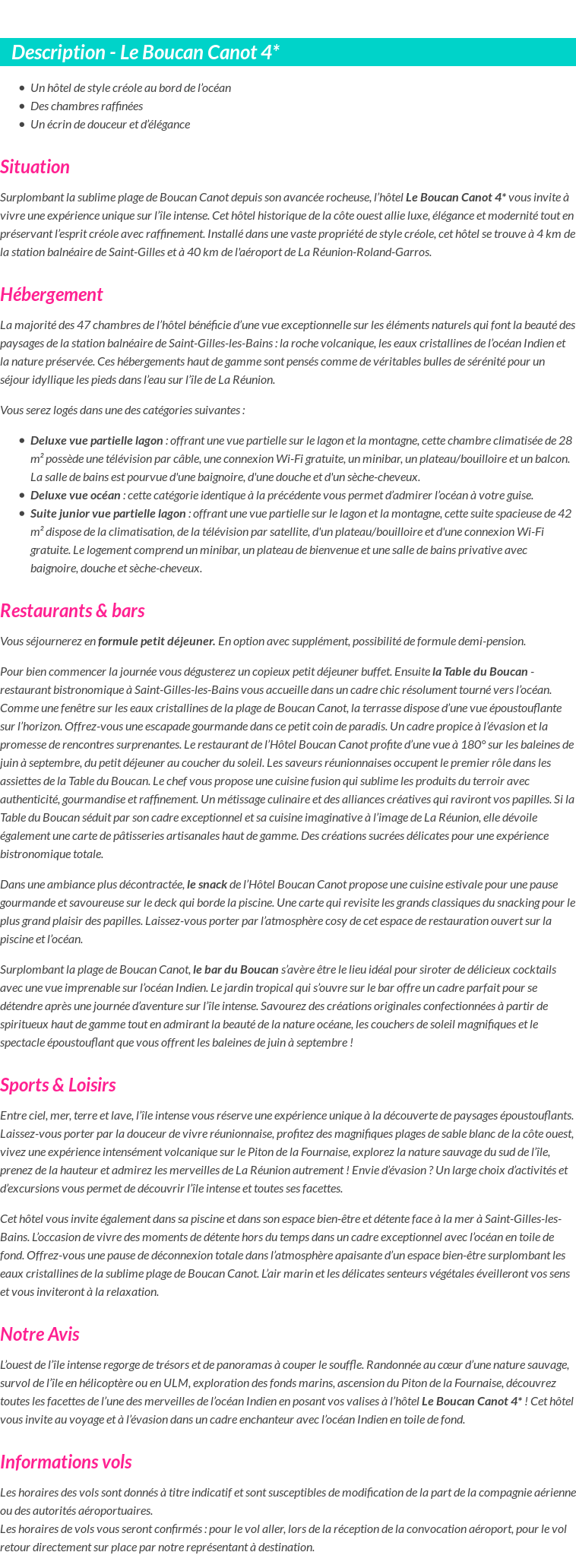Détails du séjour