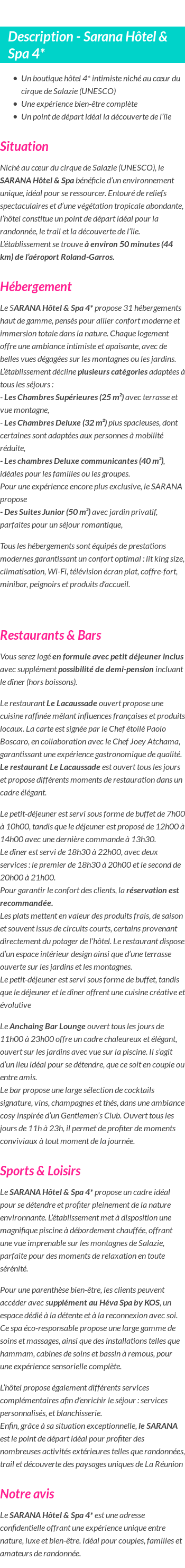Détails du séjour