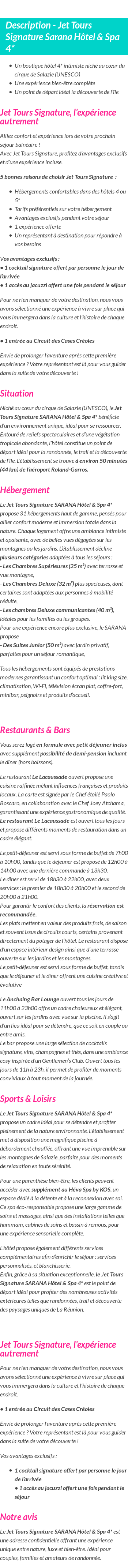 Détails du séjour