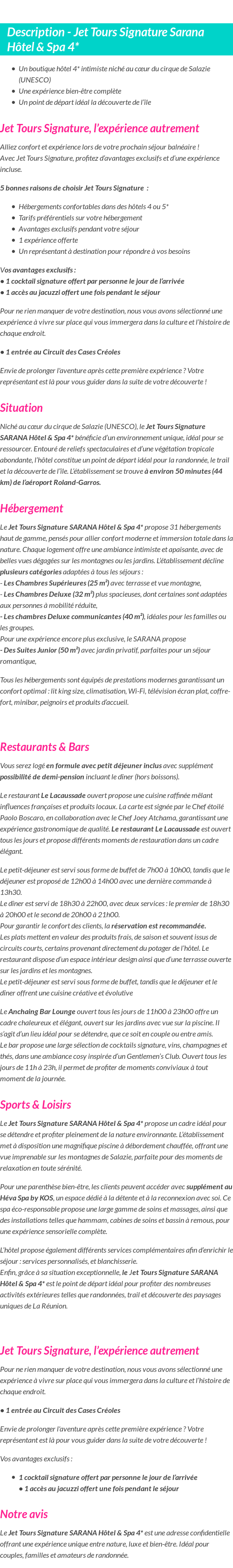 Détails du séjour