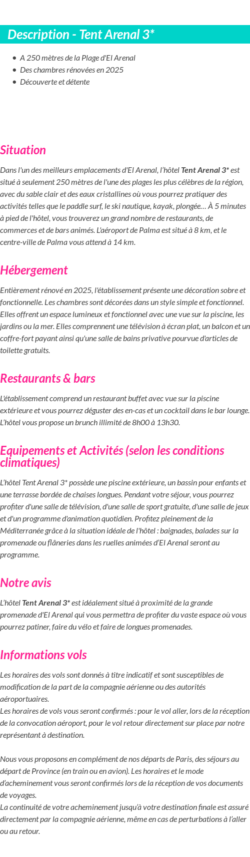 Détails du séjour
