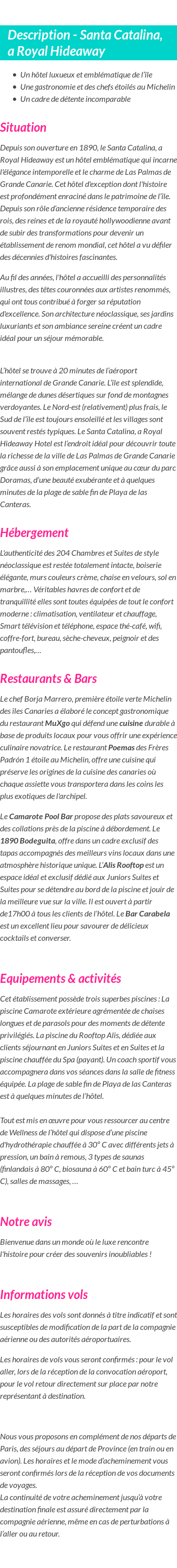Détails du séjour