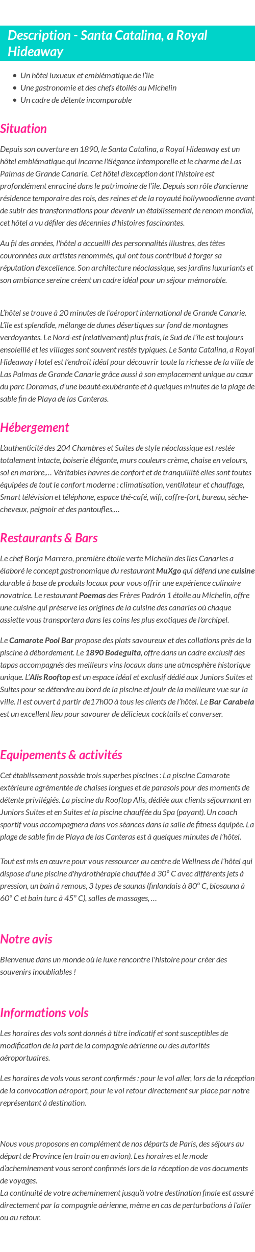 Détails du séjour