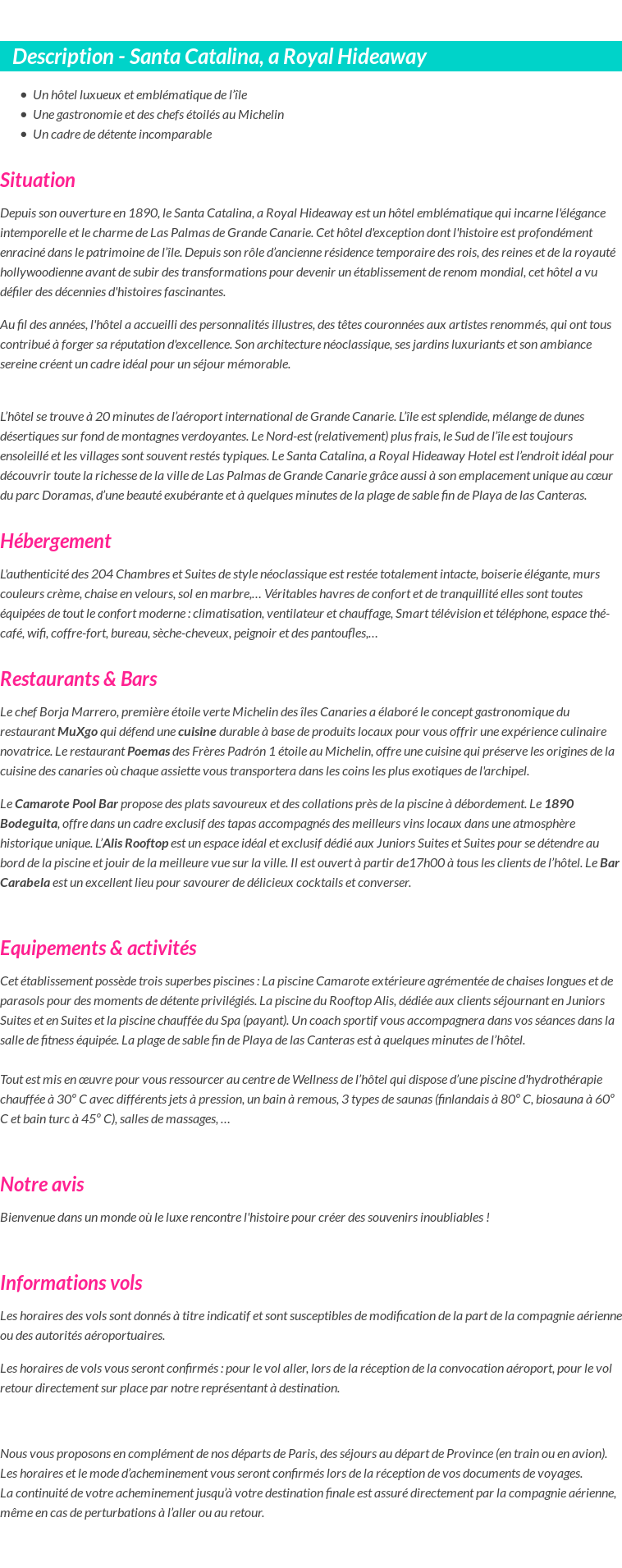 Détails du séjour