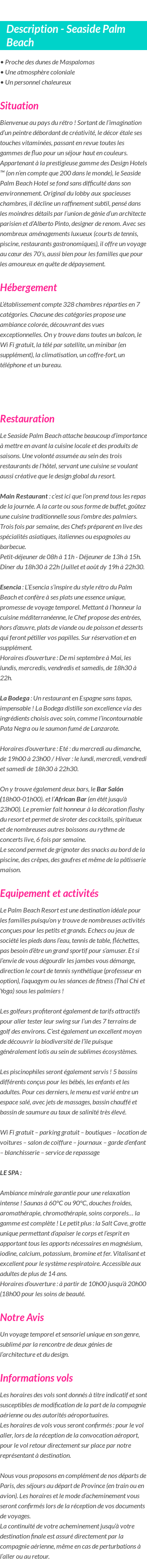 Détails du séjour