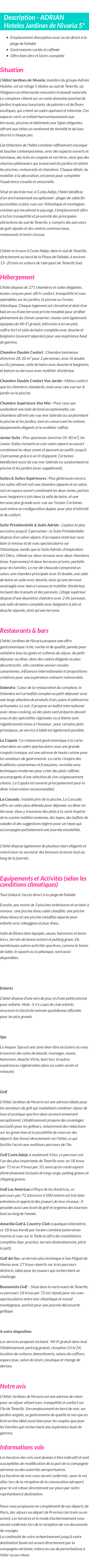 Détails du séjour