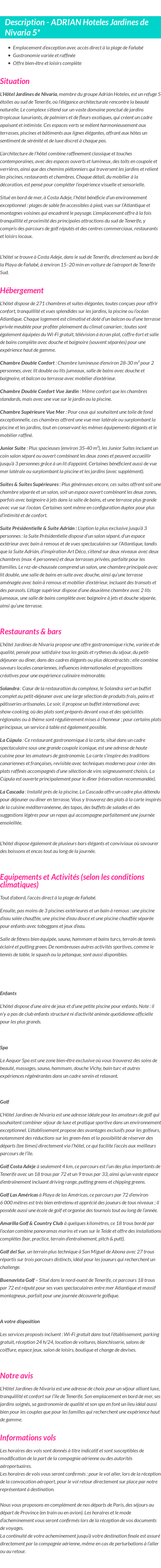 Détails du séjour