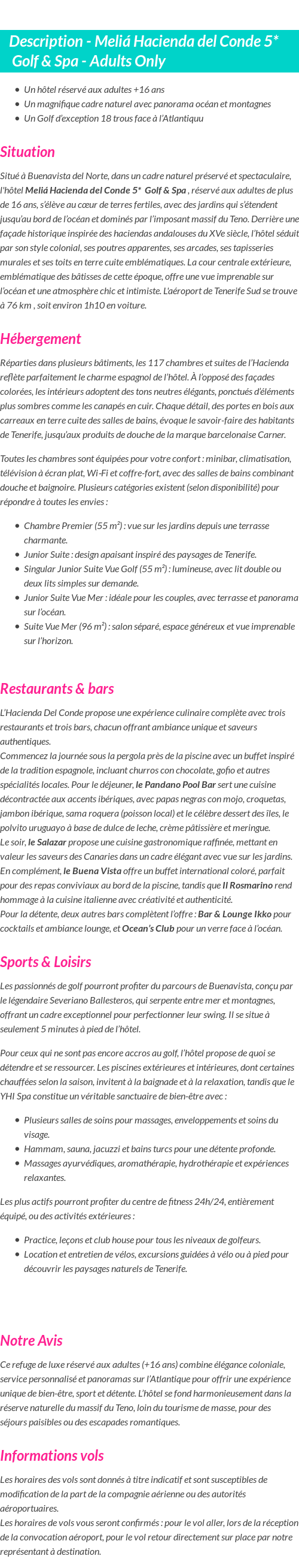 Détails du séjour