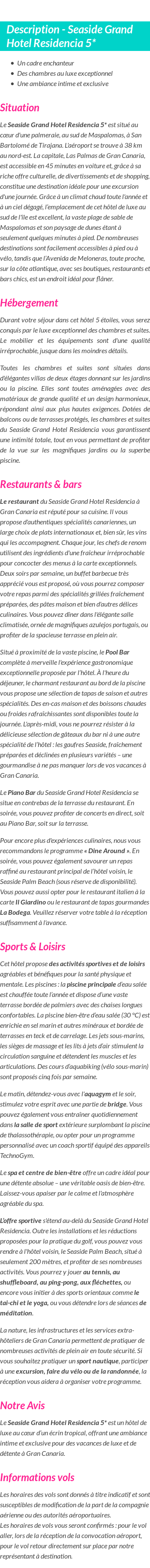 Détails du séjour