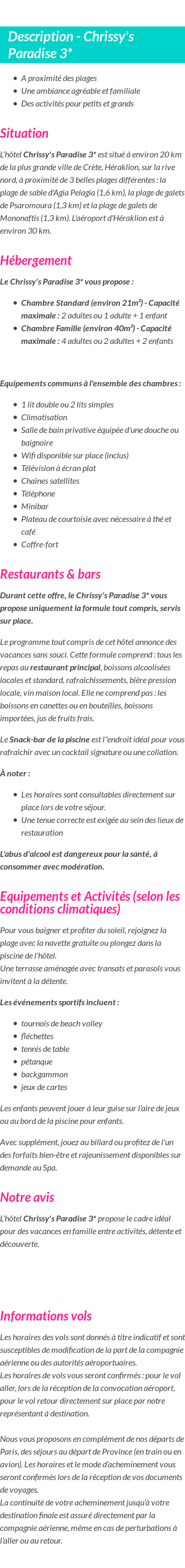Détails du séjour