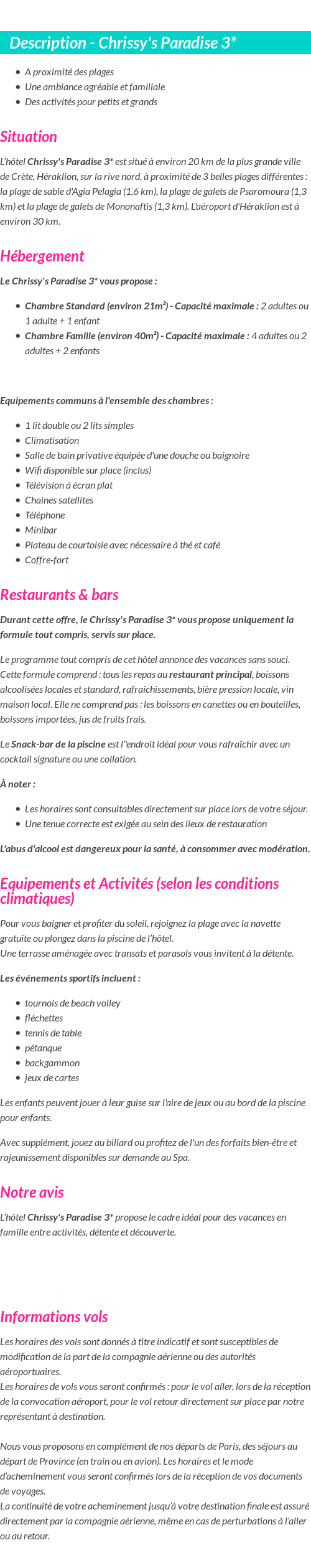 Détails du séjour