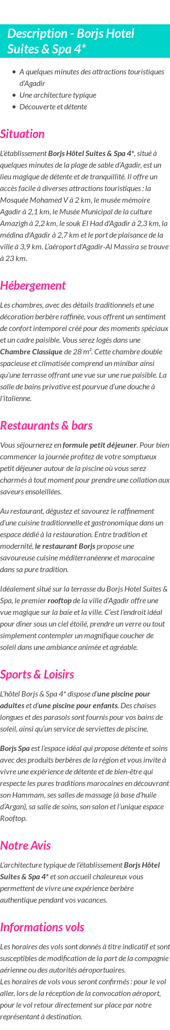 Détails du séjour