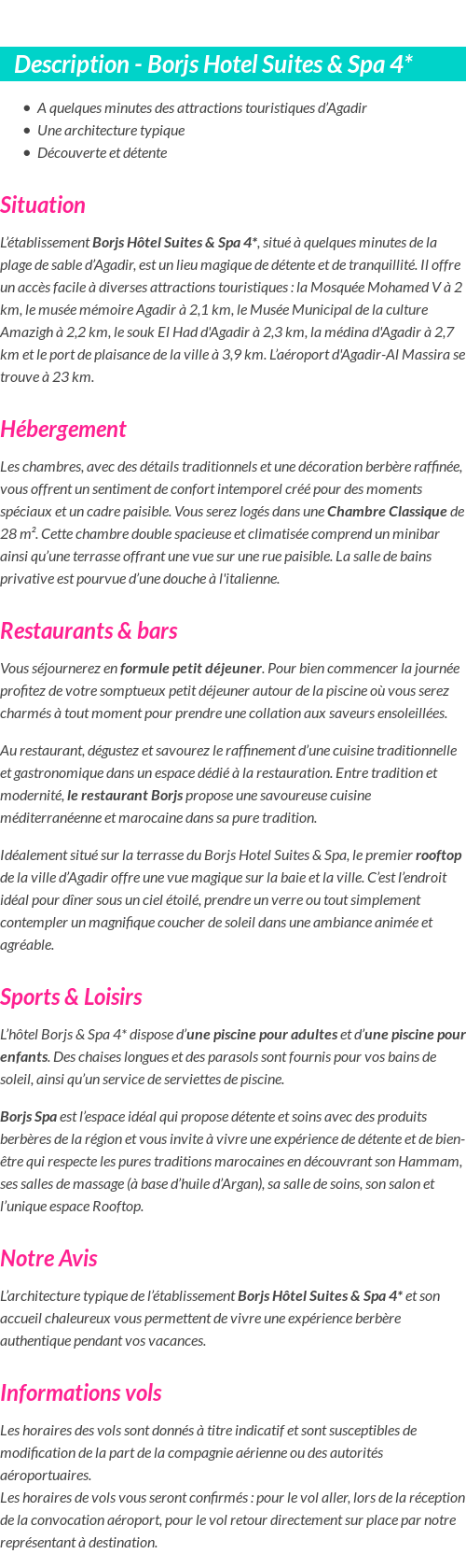 Détails du séjour
