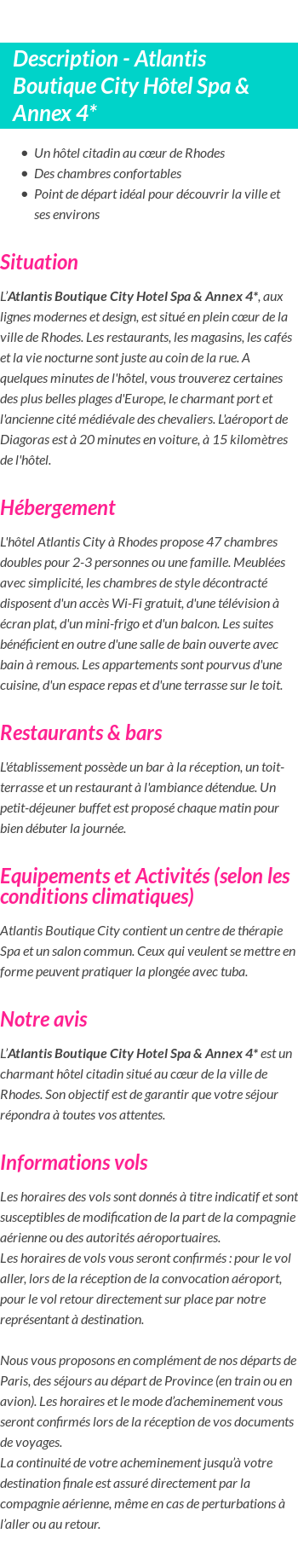 Détails du séjour