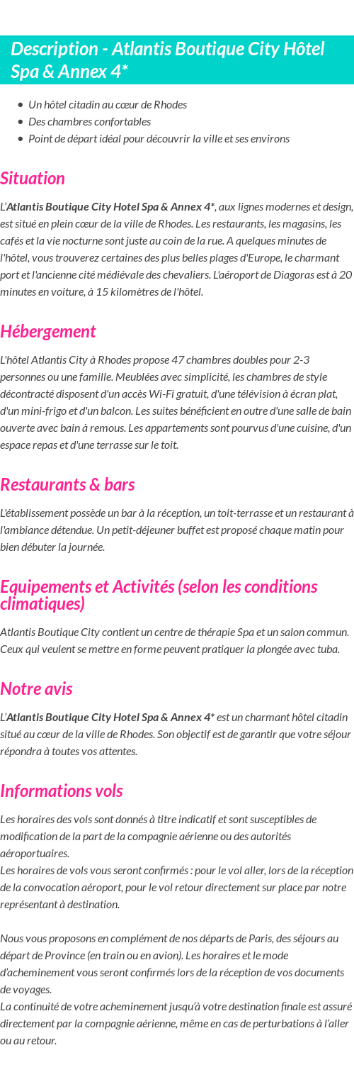 Détails du séjour